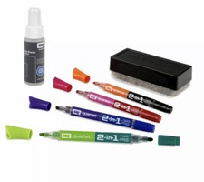 Quartet 2-in-1 Dry-Erase Kit, Chisel/Fine Tip Dry-Erase Markers, Eraser, Spray