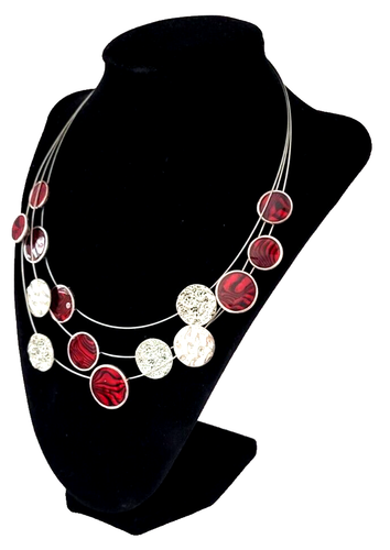 Chico's 3 Strand Wire Red and Silver Tone Disc Boho Statement Necklace 22 in. - Picture 4 of 6