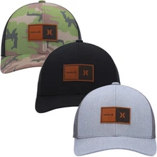 Hurley Men's Trucker Hat Fairway Leather Logo Patch Snapback Cap