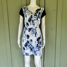 BANANA REPUBLIC Blue White Floral Dress 10 Exposed Zipper