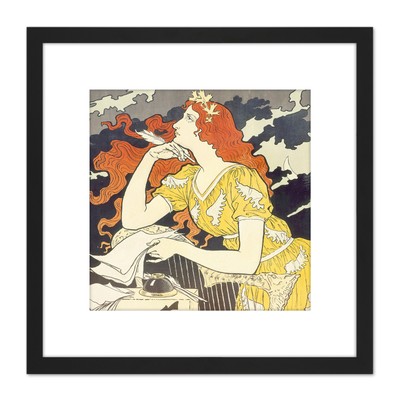 Jugendstil Schriftstellerin Frau quadratisch gerahmtes Wandbild 9 x 9 Zoll