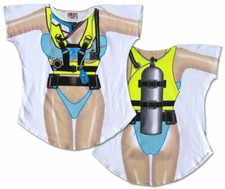 Scuba Girl Bikini Cover up T-shirt Lady's Fun Wear Plus, White