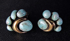Vintage Screw Back Earrings Turquoise Enamel Porcelain Gold Plate Metal UNIQUE — photo 4