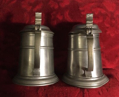 German mark Gilde Zinn95% Pair of PewterTANKARDS with dents needing TLC repair! 