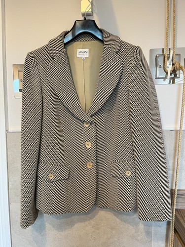 ARMANI COLLEZIONI Jacke Schwarz & Beige Fischgrätmuster IT 46 UK 14