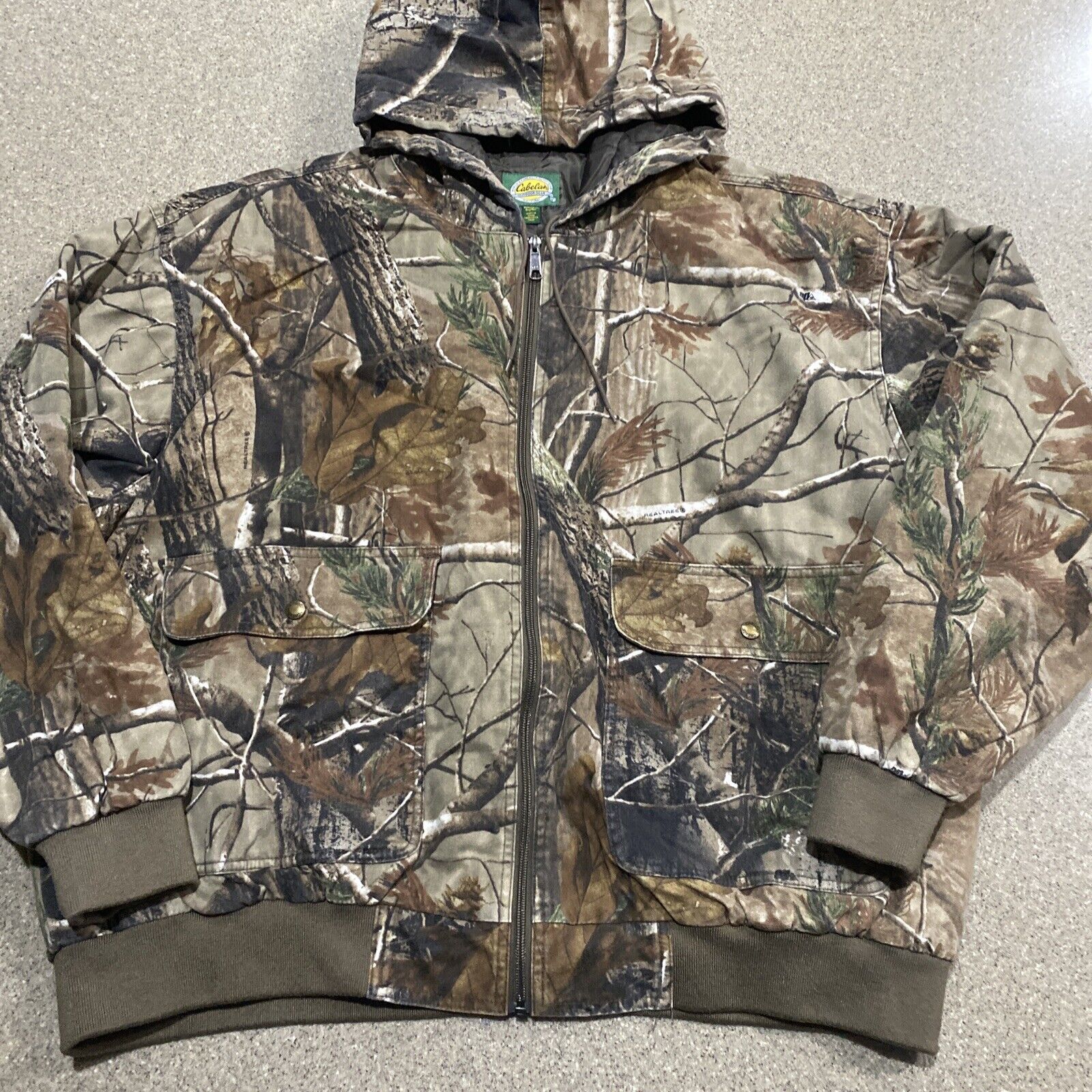 Mens 3XL Cabelas Silent Weave Camo Insulated Hunting RealTree Full Zip Jacket