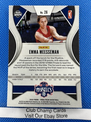 2020 #26 Emma Meesseman Panini Prizm WNBA Basketball Base Card Mystics - Picture 2 of 2
