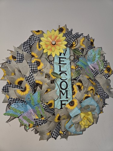 WELCOME Spring Summer Fall Front Door Wreath Wall Decor big Sunflower Butterfly - Picture 10 of 10