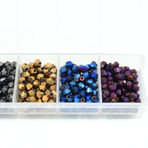 630 X PERLINE SFACCETTATE VETRO BICONO METALLIZZATO COLORE MISTO SCATOLA 4X3MM - Foto 3 di 3