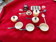 Vintage Lot of Dollhouse Kitchen Ware 23 pieces Plastic and Metal