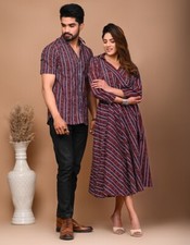Couple Dress Set | Cotton V-Neck Printed Cute couple Matching Outfits