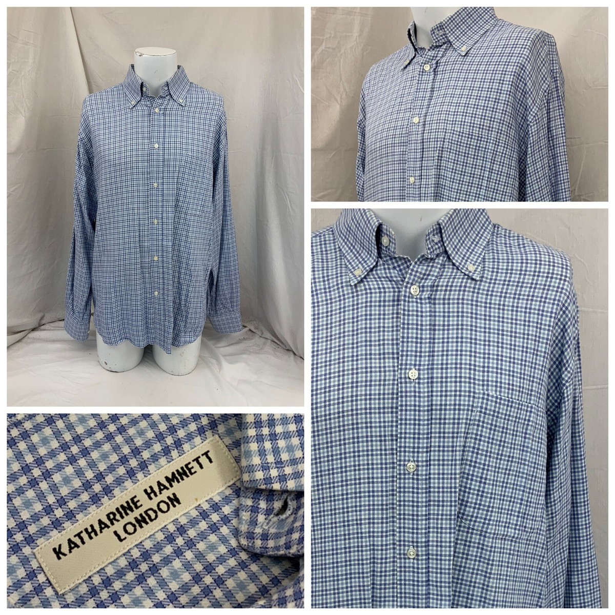 Katharine Hamnett London Shirt 17 36 Blue Plaid Cotton No Katharine Hamnett London Shirt 17 36 Blue Plaid Cotton No