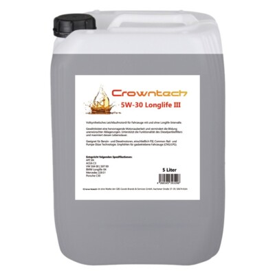 5 Liter Motoröl 5w30  Longlife III Crowntech für VW MERCEDES BMW Porsche