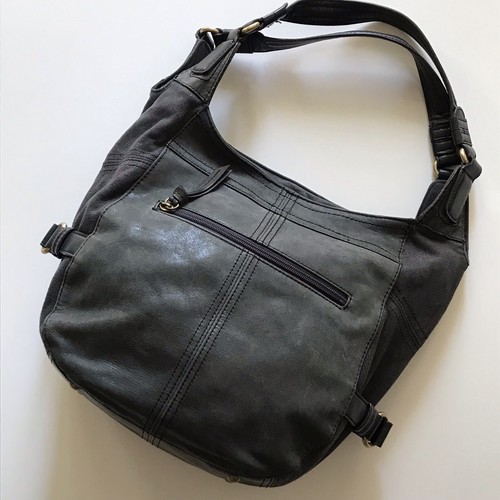 TIGNANELLO Blue Gray Suede Soft Leather Shoulder Hobo Purse Bag Distressed Look - Picture 3 of 10