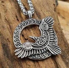 Silberfarbender Raben Anhänger Halskette aus Edelstahl - 60 cm