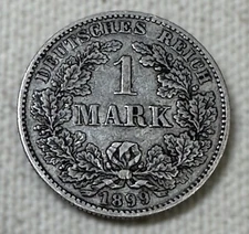 1899 F Silver German Empire 1 One Mark Germany Vintage Old Coin Free Shipping