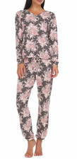 FLORA NIKROOZ 2-Piece Jenna Printed Sweater Knit Pajama Set M Medium Pink Gray