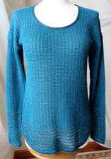 VERA WANG THIN SWEATER LONG SLEEVE SCOOP NECK COTTON BLEND TEAL/BLACK TUNIC NEW