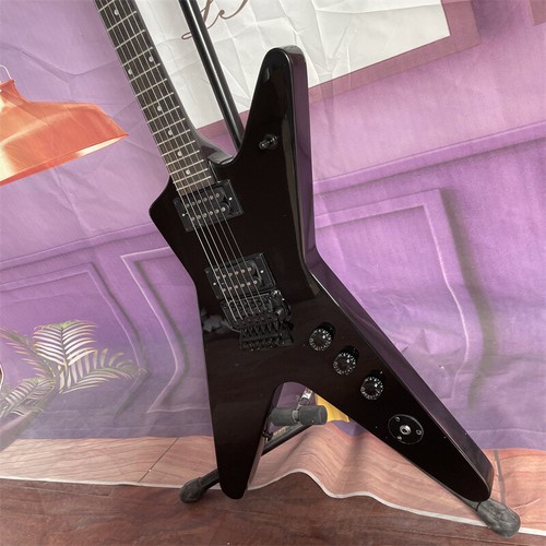 Custom Black Pointed Headstock MLX Satin Electric Guitar V-shaped Body HH Pickup - Picture 2 of 7