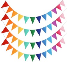4 Strings 48PCS Rainbow Pennant Banner Flags- Colorful Triangle Felt