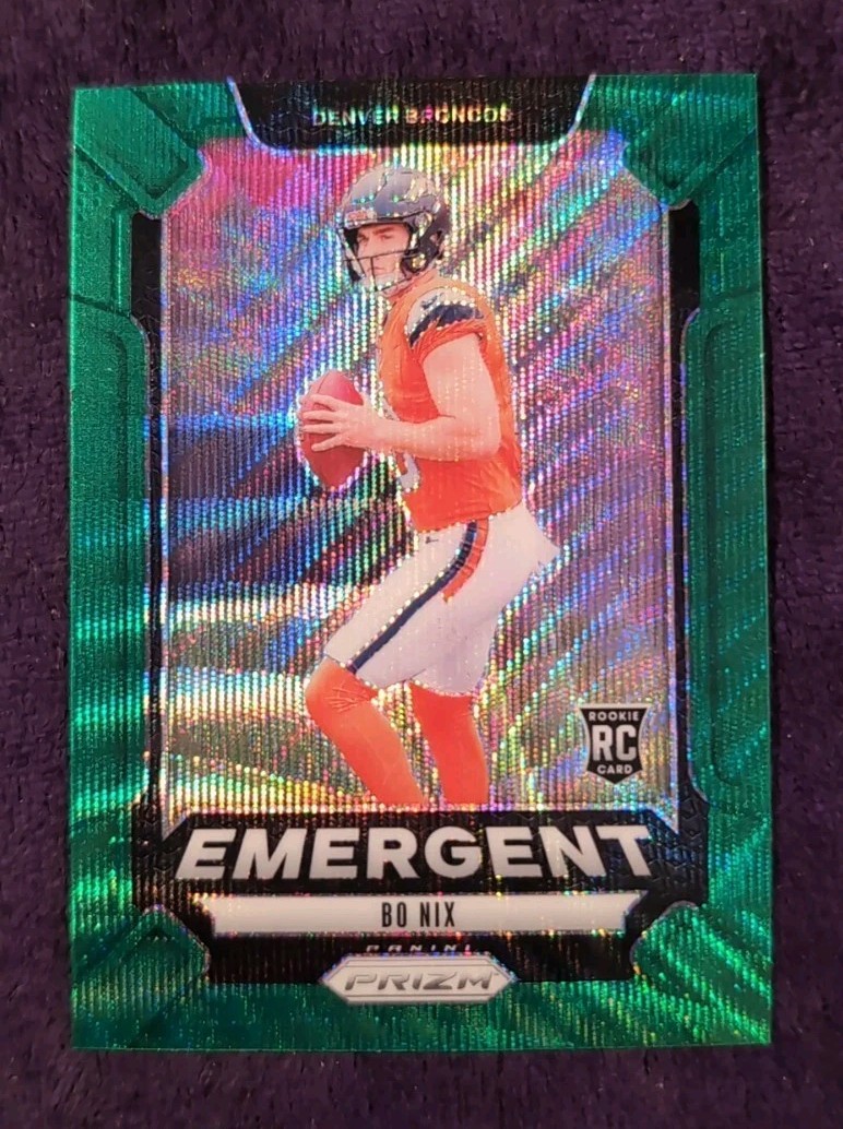 2024 Panini Prizm Bo Nix (RC) GREEN WAVE PRIZM Emergent #3 Denver Broncos