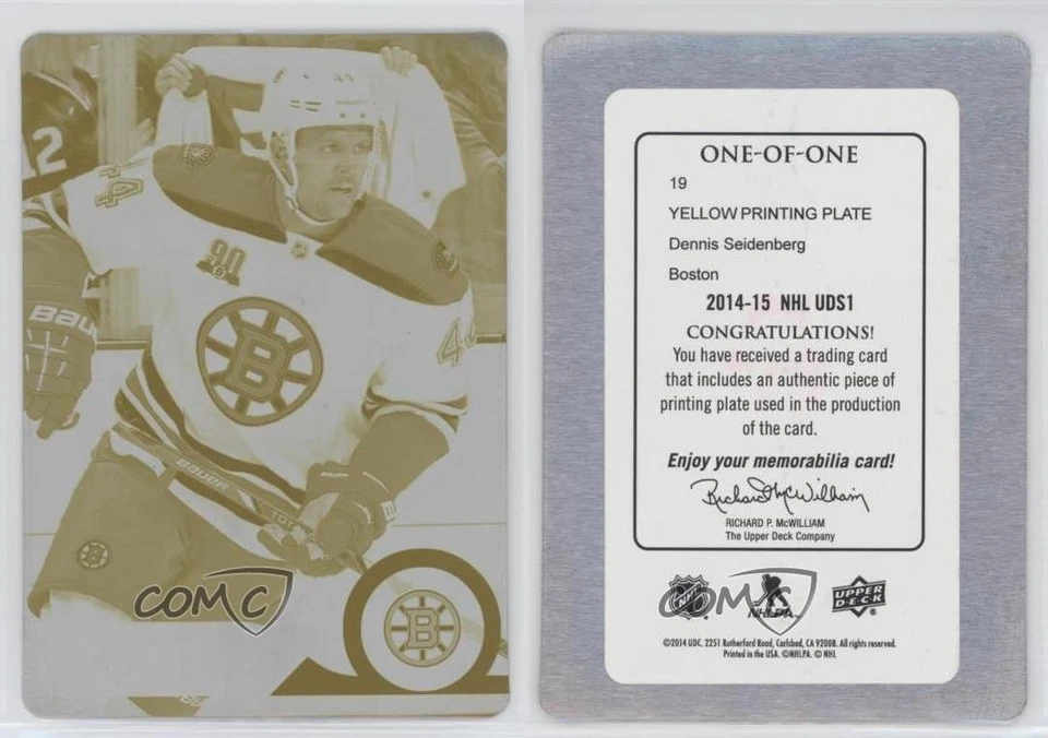 2014-15 Upper Deck Printing Plate Yellow 1/1 Dennis Seidenberg #19 i9i - Image 3 of 3