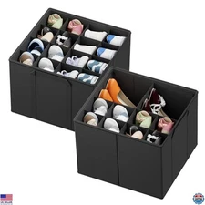 SpaceAid Foldable Shoe Storage Bins - 2 Pack, Adjustable Dividers, Fits 16-32
