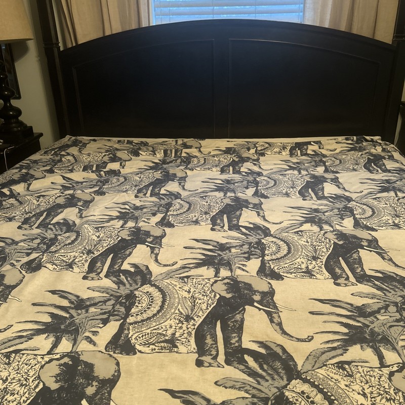 pottery barn full queen duvet cover elephants Palm trees Safari Toile