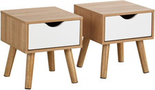 Home Source Pair of Bedside Cabinets 1 Drawer White and Oak Effect Side Table So