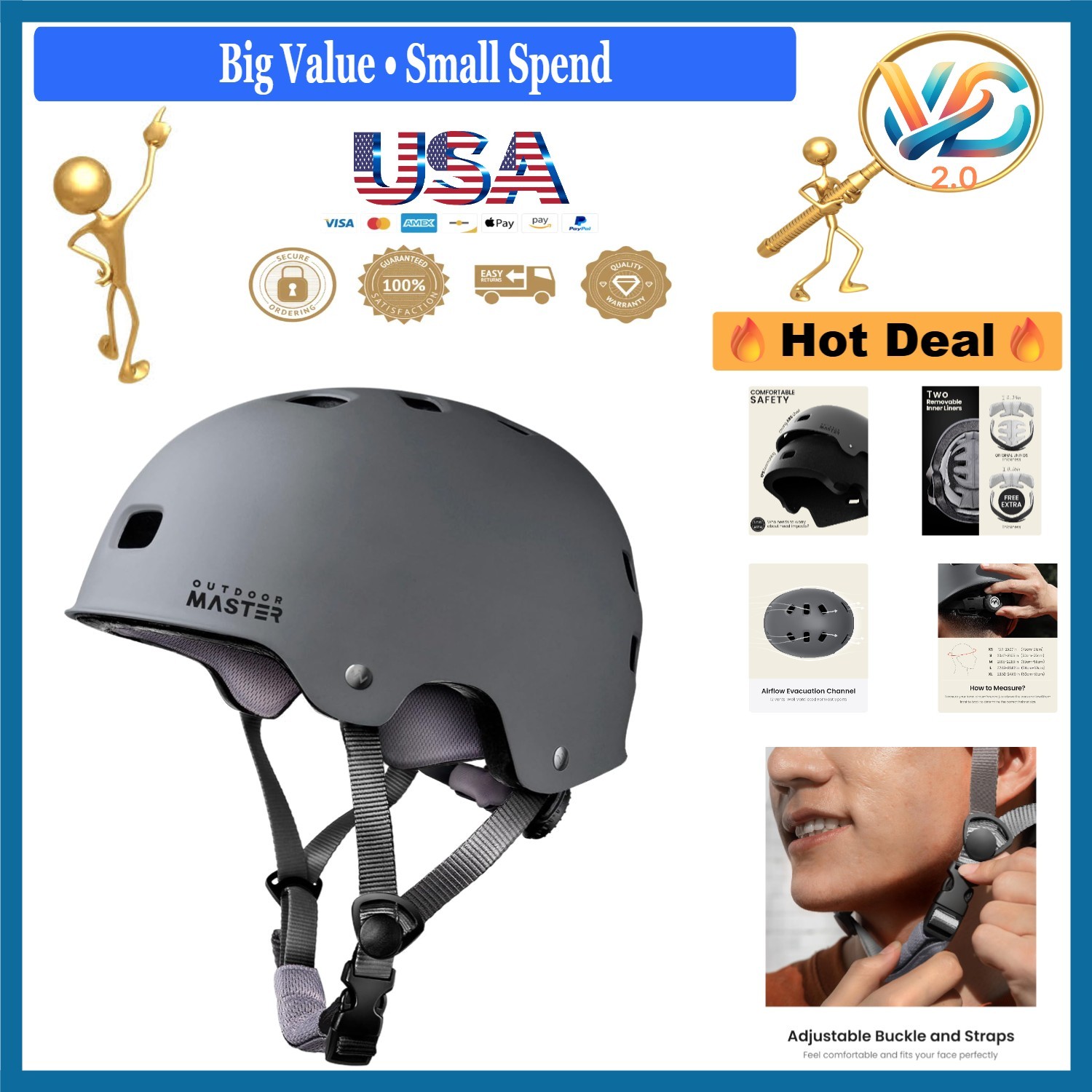 Adult Grey Skateboard Cycling Helmet Ventilated Removable Li