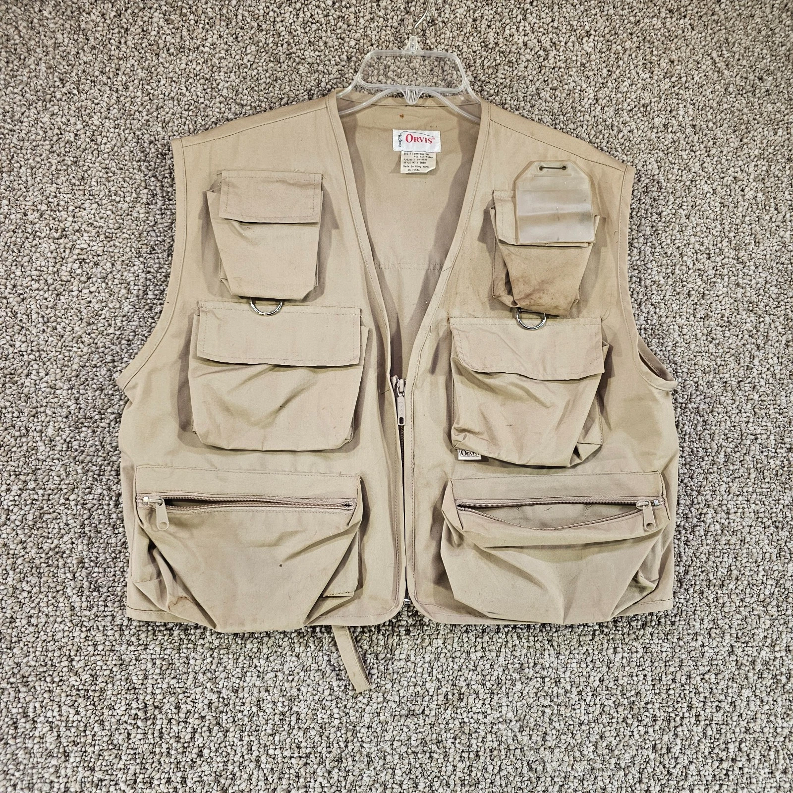 Vintage Orvis Fishing Vest Mens Sz M Full Zip Pockets Beige