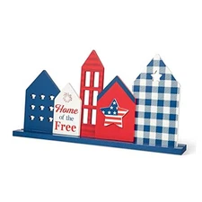 Glitzhome 4th of July Table Decor Patriotic Tiered Tray Patriotic House Sign