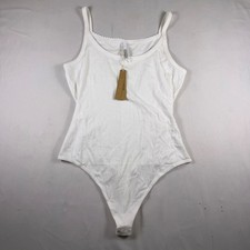 Skims Drop Needle Bodysuit Snow White Ribbed Thong Snap Size L SL-THG-8274W NEW