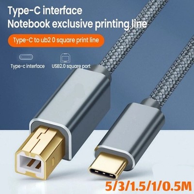 USB Druckerkabel Typ C auf B geflochten High Speed für Epson Canon Brother Xerox