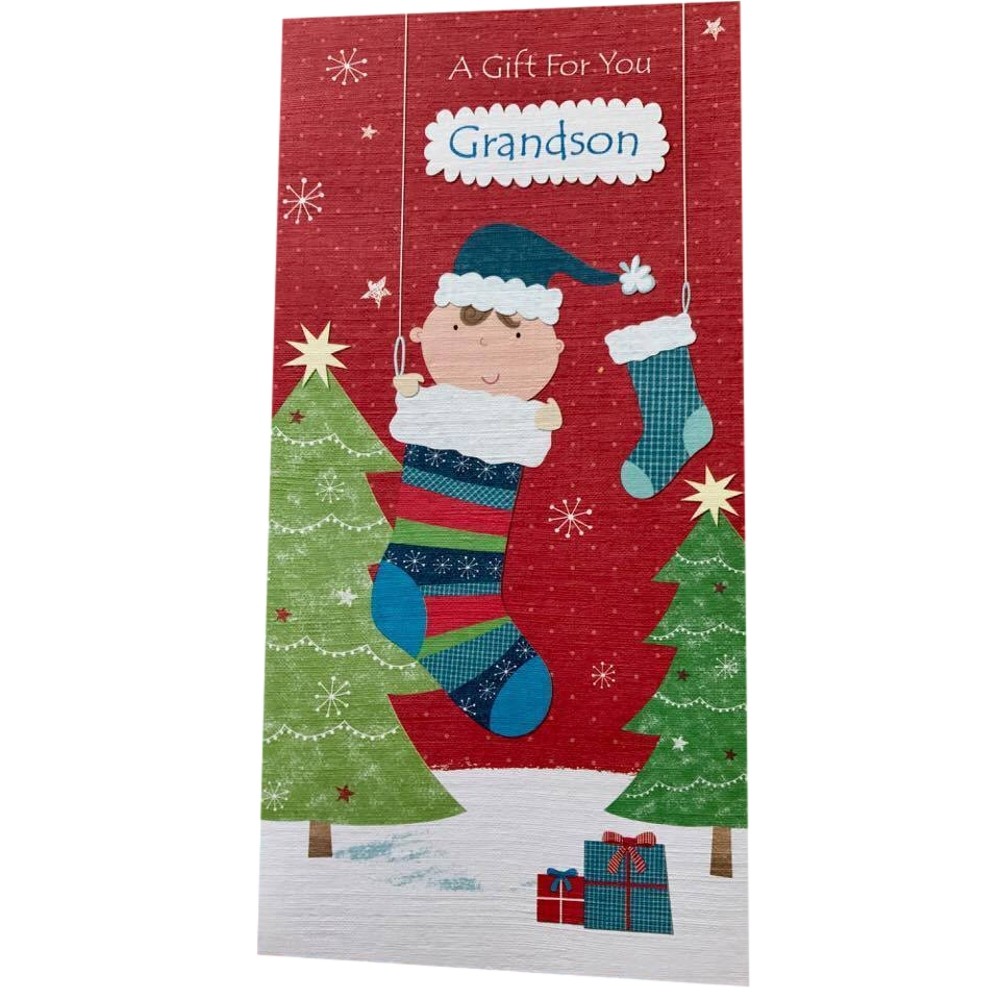 GRANDSON CHRISTMAS XMAS MONEY GIFT PRESENT WALLET GREETING CARD - BOY