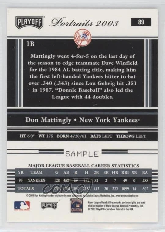 Retratos de playoffs 2003 Beckett muestra insertada Don Mattingly #89 Foto 2 de 2