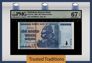 TT PK 91 2008 BANCO DE RESERVA DE ZIMBABUE 100 BILLONES PMG 67 EPQ EXCELENTE GEMA SIN CIRCULAR