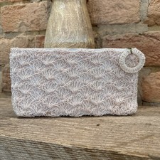 Vintage Ivory Fully Beaded Clutch Purse Seed Beads Zipper Bridal