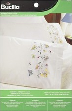 Stamped Embroidery Pillow Case Pair, 20 by 30-Inch, 45076 Butterflies in Flig...