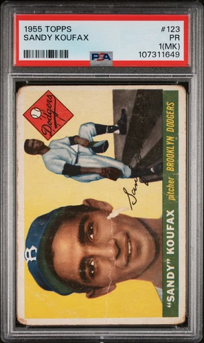 1955 TOPPS #123 SANDY KOUFAX ROOKIE RC PSA 1 MK