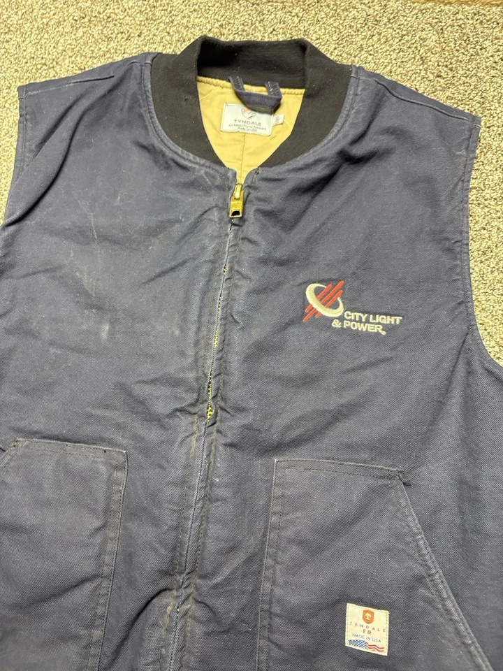 Tyndale FR Vest Mens Blue Large Full Zip Flame Resistant CAT4 USA Canvas Quilted - Image 3 of 4