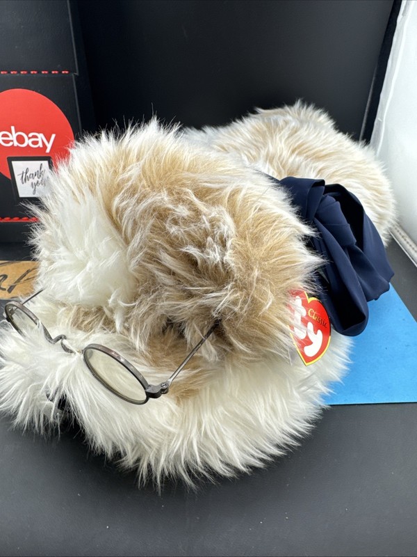 Ty Classic - PERKINS the Dog (12 Inch) NEW MWMTs Plush W/ Glasses & Blue Scarf