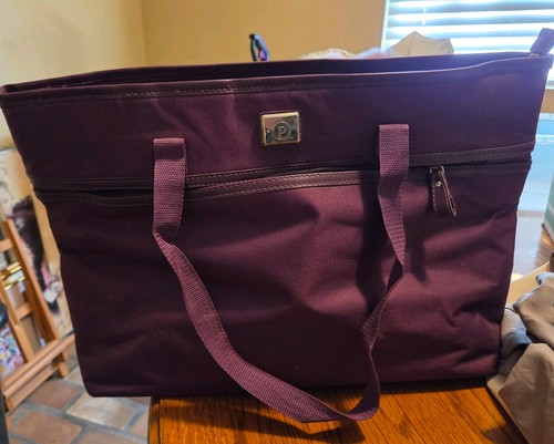 Purple Large Computer Tote Bag- Zip Top, Zebra Print Lining, Inner Pockets