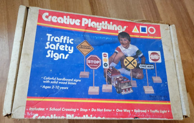 CREATIVE PLAYTHINGS TRAFFIC SAFETY SIGNS Vintage Playset 1989 Hardboard Wood OOP