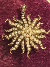 Vintage 14k Brzoza Złota Gwiazda Słońca Perła Pin Wisiorek 5Gr Oryginalne pudełko WOW!