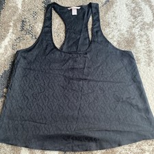 Victoria  s Secret Satin Racerback Flowy Tank Top Sleepwear Black Logo Medium