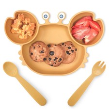 Silicone Suction Plates for Babies with Dividers  Toddler Spoon Fork Set - Yell