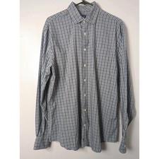 Johnnie O Prep Formance Button Down Shirt Mens Large Blue Green Plaid Stretch