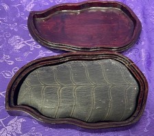 Chinese Calligraphy Inkstone gray Leaf design with fitted wooden box