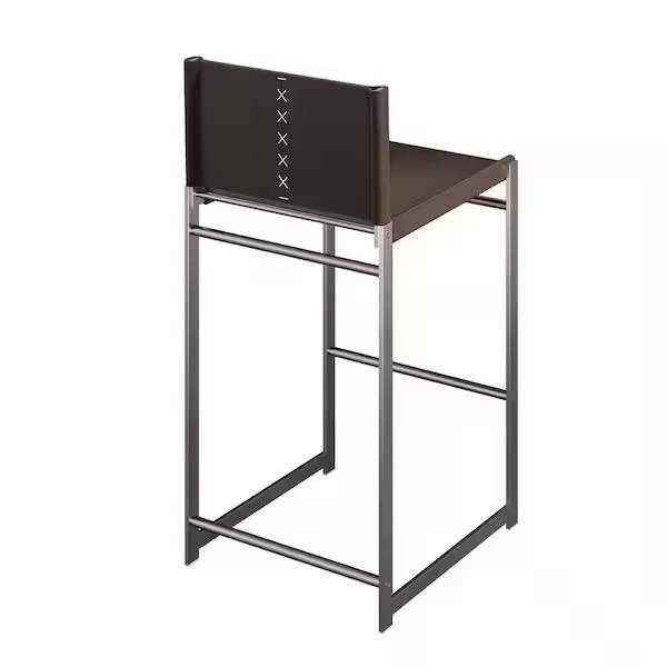 Set of 2 Metal High Outdoor Bar Stool with Coffee Saddle Leather Seat - Image 3 of 4